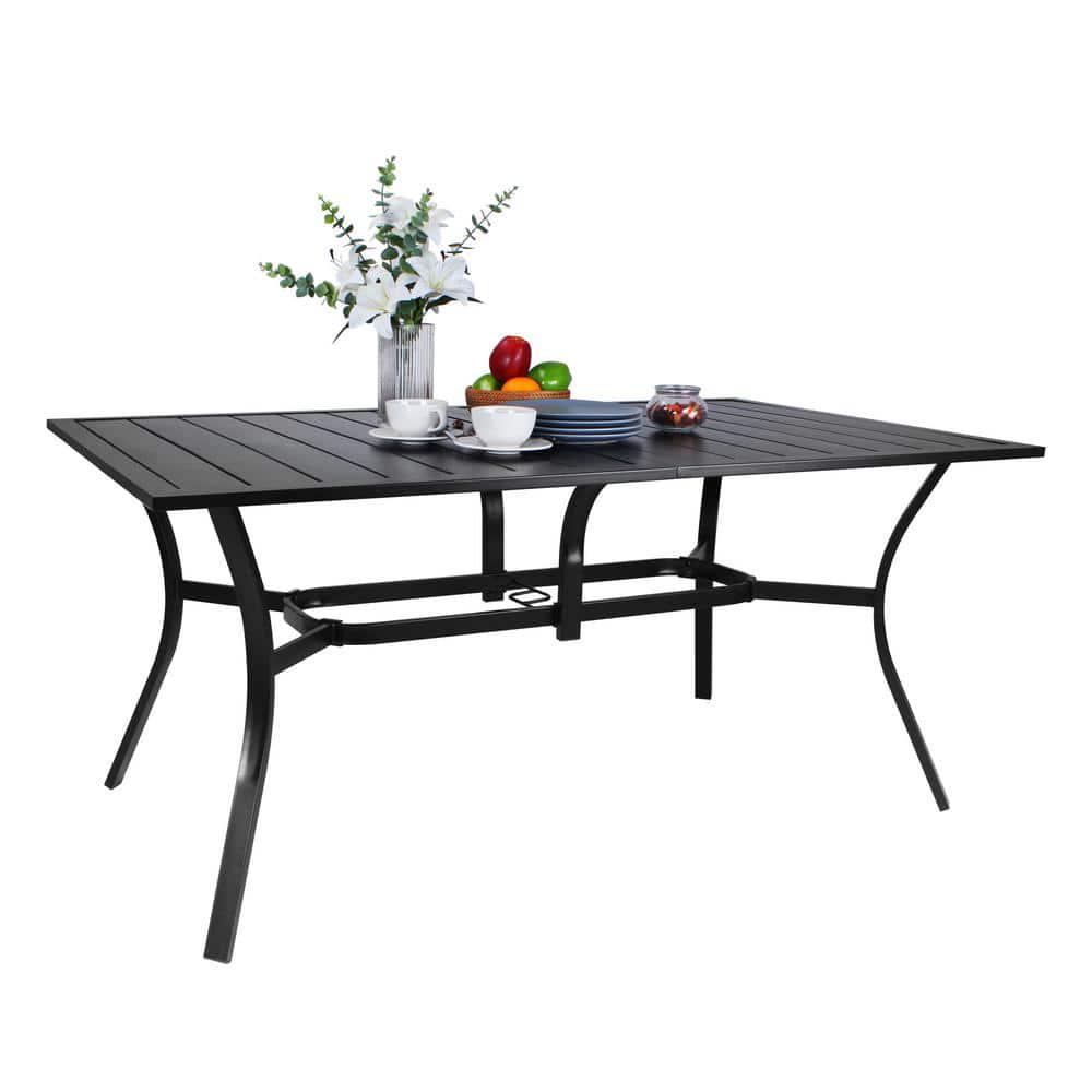 Bigroof Patio Classic Rectangle Metal Black 638221 Outdoor Dining Table with 157 in Umbrella Hole