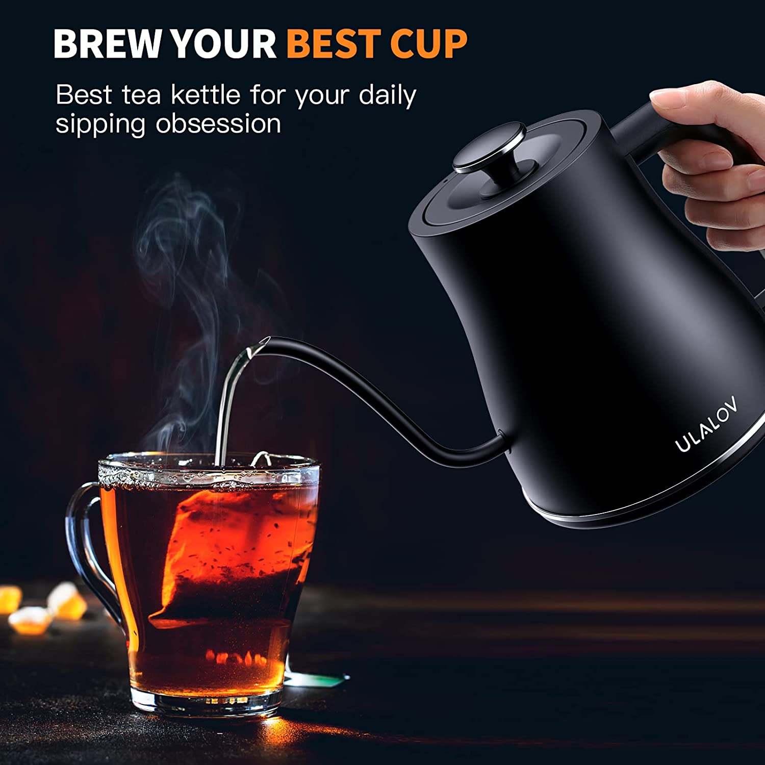 Ulalov Electric Gooseneck Kettle Ultra Fast Boiling Hot Water Kettle 100% Stainless Steel for Pour-over Coffee and Tea， Leak-Proof Design， Auto Shutoff Anti-dry Protection， 1200W-0.8L， Matte Black