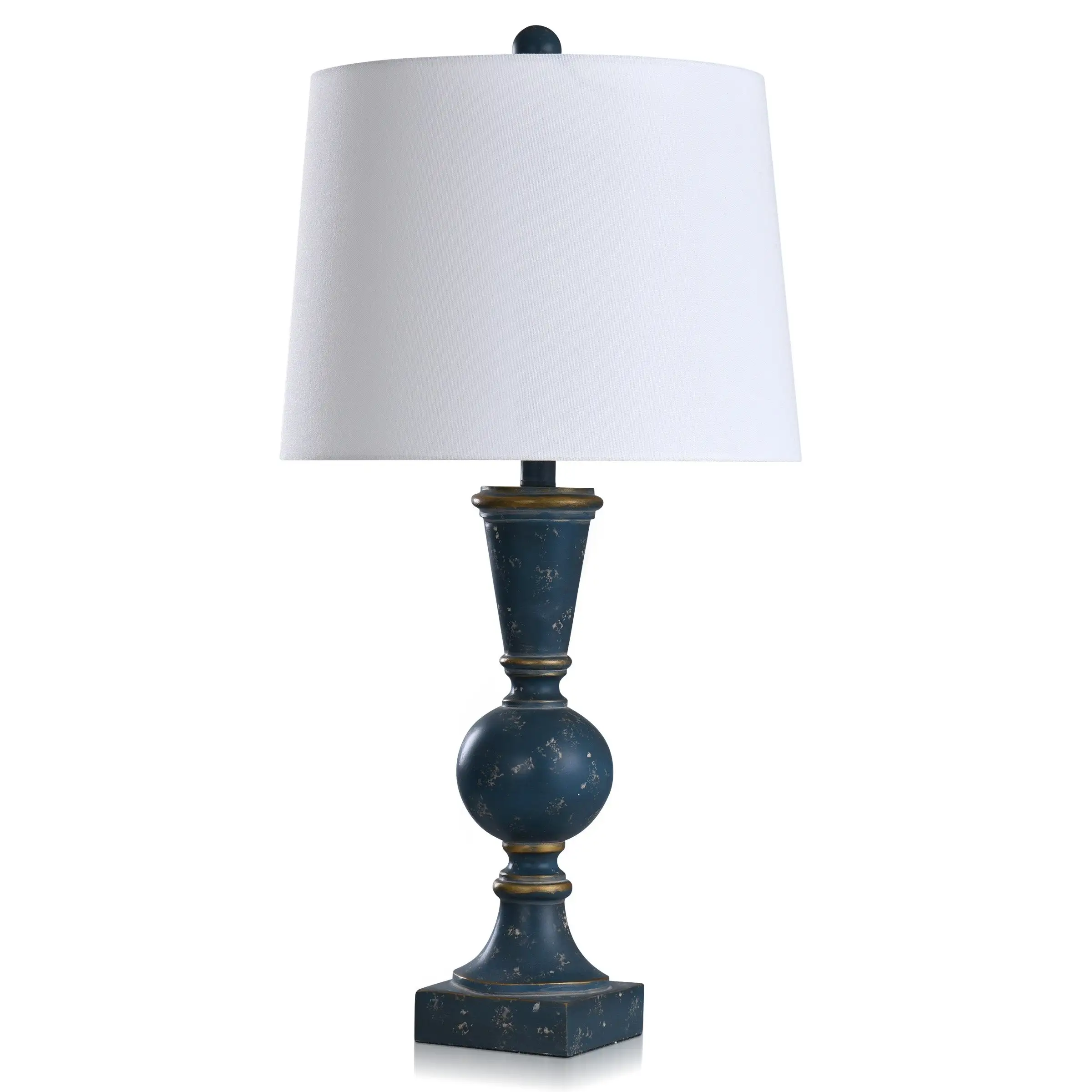 Asher - Traditional Distressed Bannister Table Lamp - Distressed Blue - White Linen Shade