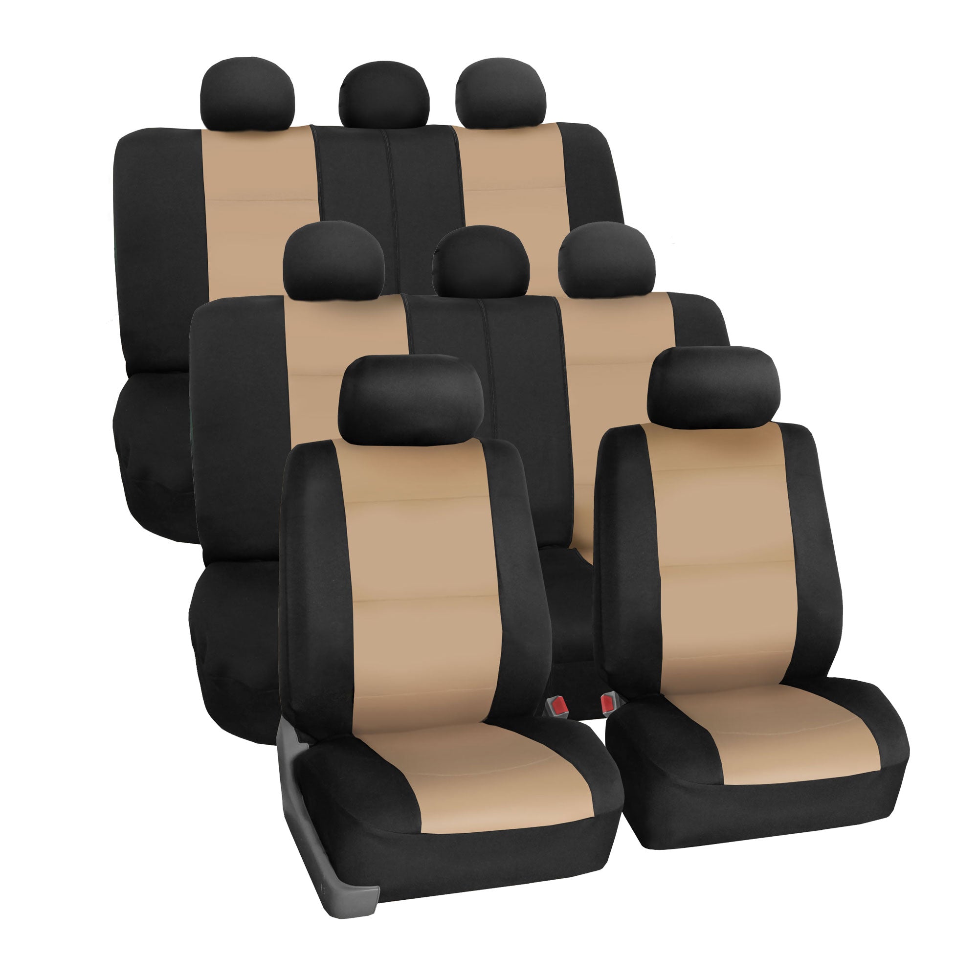 FH Group Neoprene 3 Row Car Seat Covers For SUV VAN TRUCK， Airbag Compatible Split Bench 8 Seaters， Beige Black