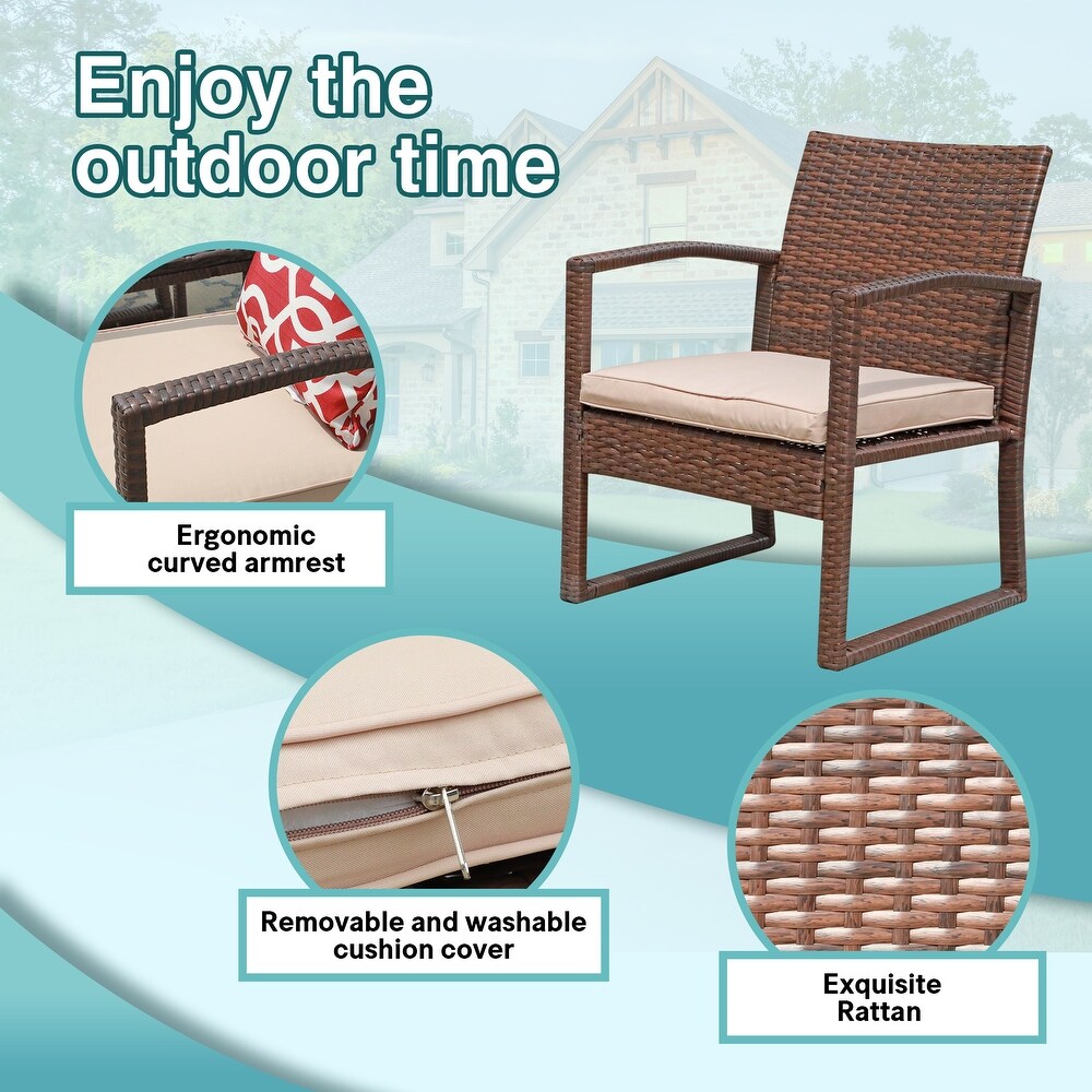 3 pc. Outdoor Cushioned Wicker Chat Set