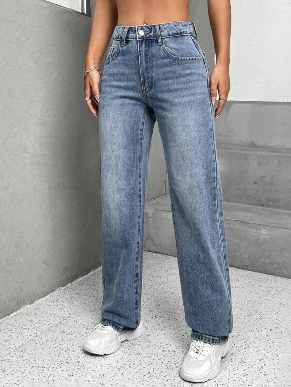Slant Pocket Straight Leg Jeans