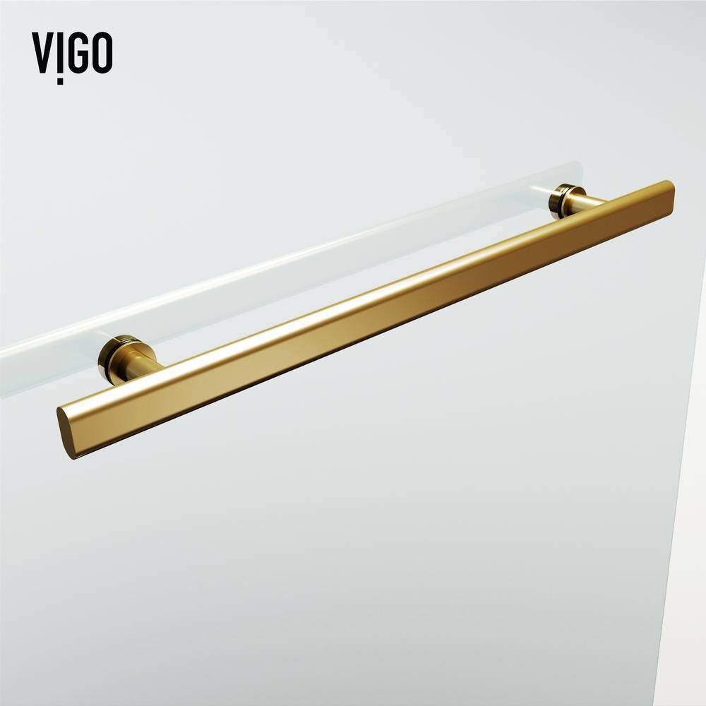 VIGO Orion 34 in. W x 58 in. H Pivot Frameless Tub Door in Matte Brushed Gold with 516 in. (8mm) Clear Glass VG6071MGCL3458