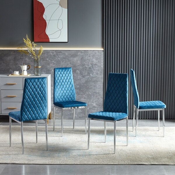 Modern simple style dining chair， set of 4(blue velvet / Black PU )