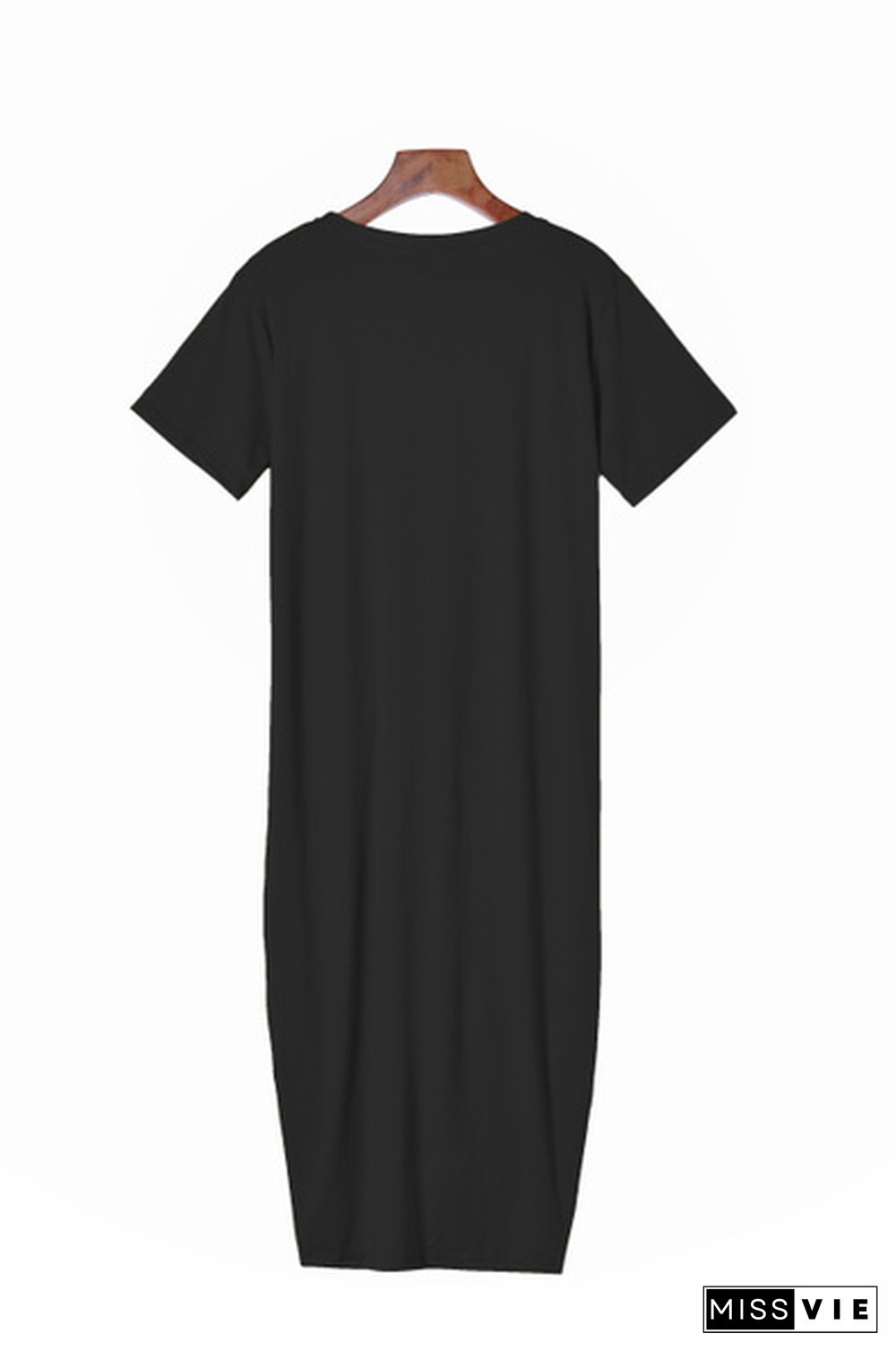 Crew Neck Short Sleeve Solid Twist Front Tee Dress