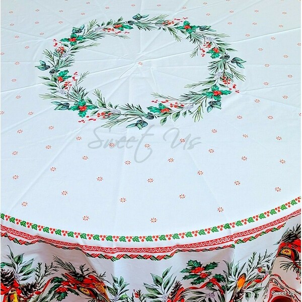 Wipeable Spill Resistant French Acrylic Coated Christmas Tablecloth - White