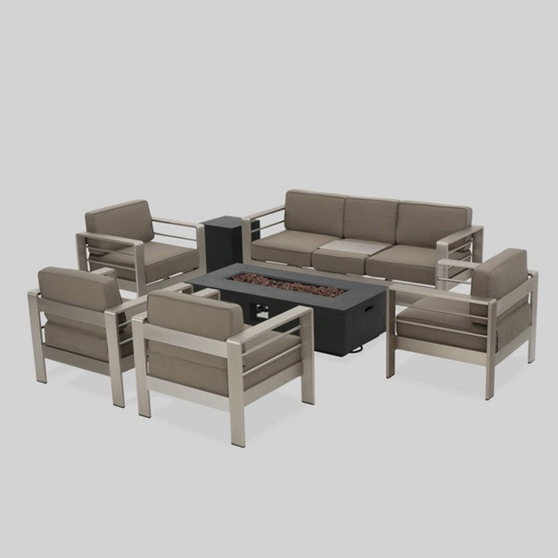 Cape Coral 7pc Aluminum And Mgo Firepit Set Dark Gray khaki Christopher Knight Home