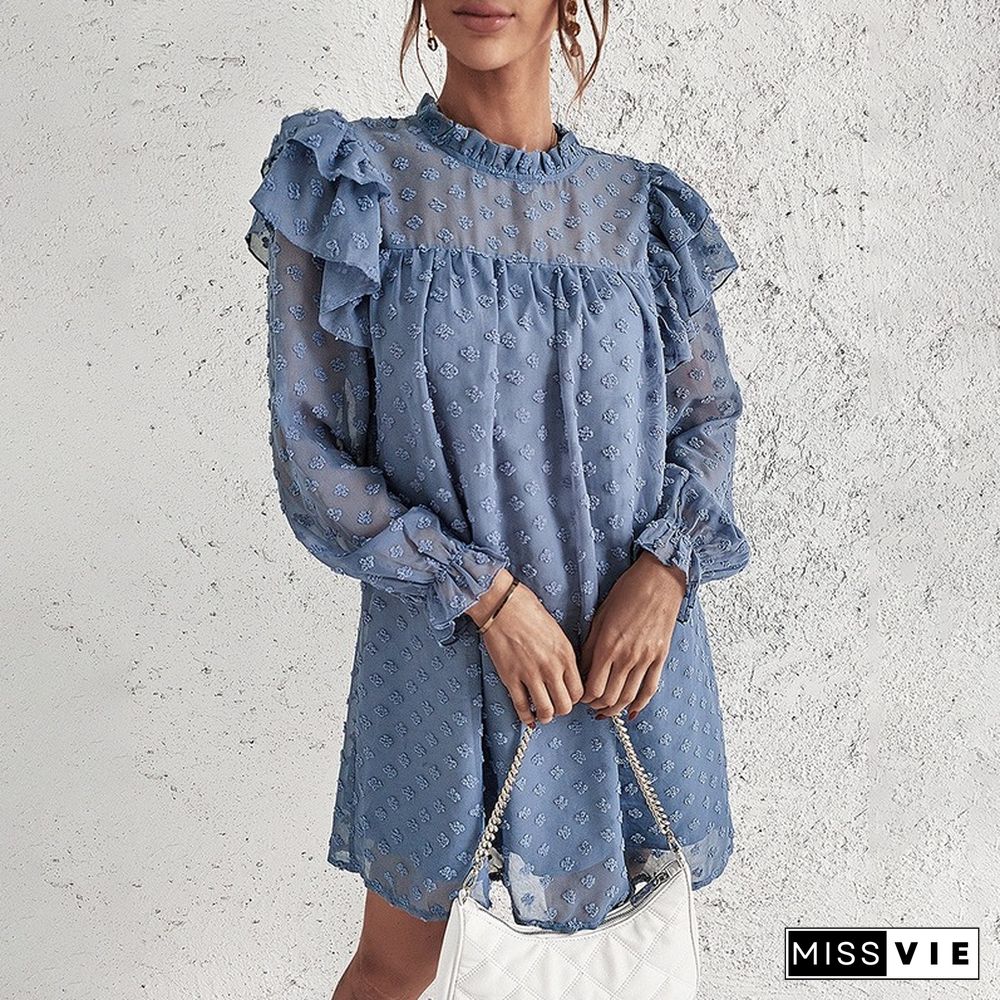 Jacquard Hair Ball Dress Eelagnt Spring Summer Loose Dresses Temperament Chiffon Women Straight Mini Ruffles Dress Vestidos