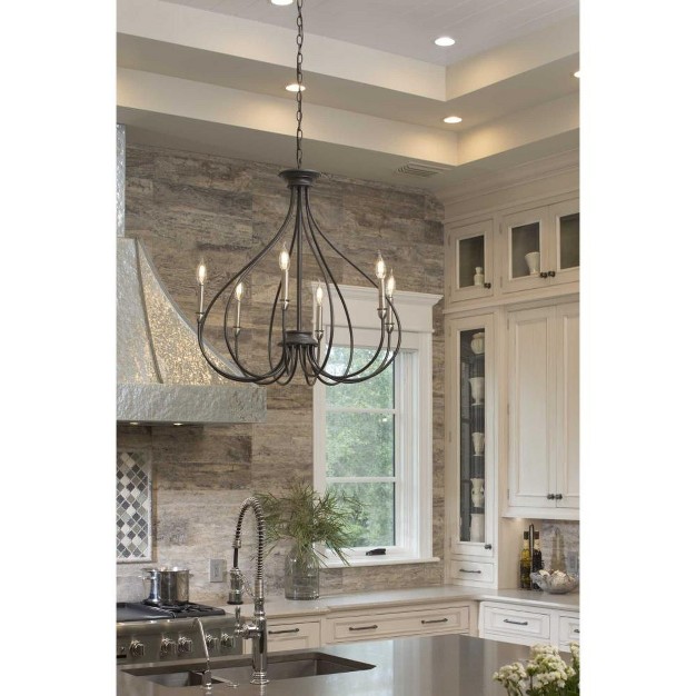 Progress Lighting Whisp 6 light Chandelier Graphite Finish Scrolled Frame Incandescent Bulbs Canopy Included