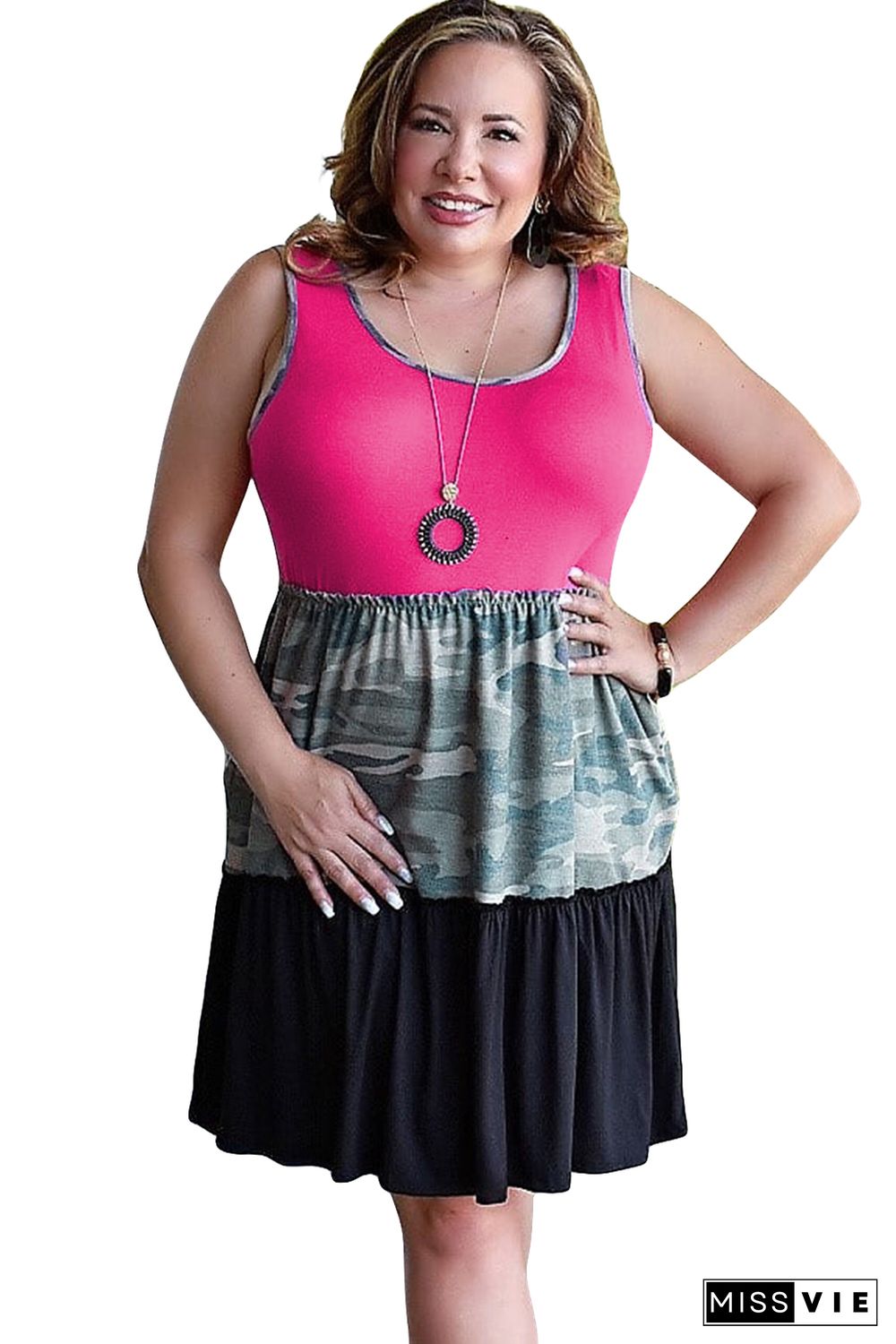 Plus Size Camo Colorblock Patchwork Sleeveless Dress