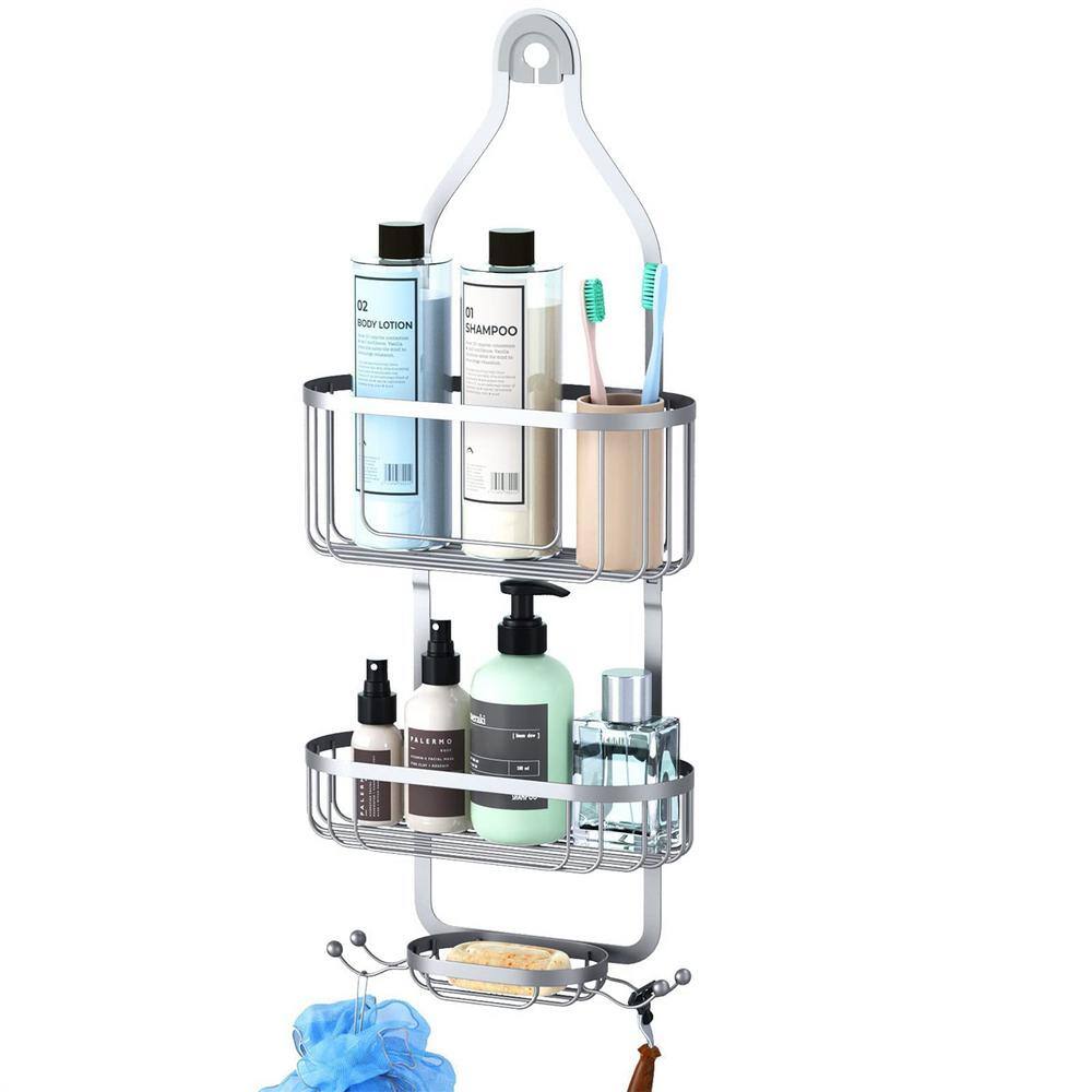 Cubilan Over Head Shower Caddy Shower Storage Rack Basket with Hooks in Silver HD-W6G