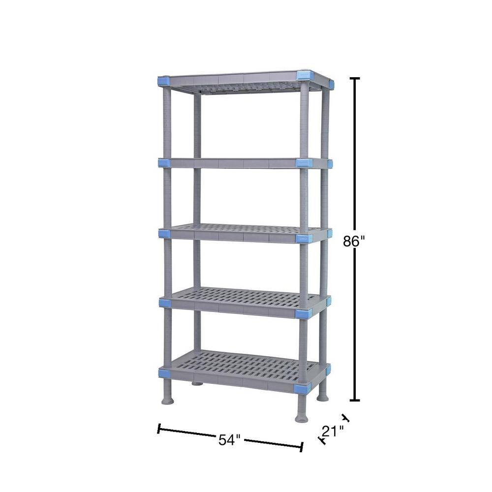 QUANTUM STORAGE SYSTEMS Millenia Gray 5-Tier Rust Proof Plastic Polymer Vented Industrial Shelving Unit (21 in. W x 86 in. H x 54 in. D) QP215486VS-5