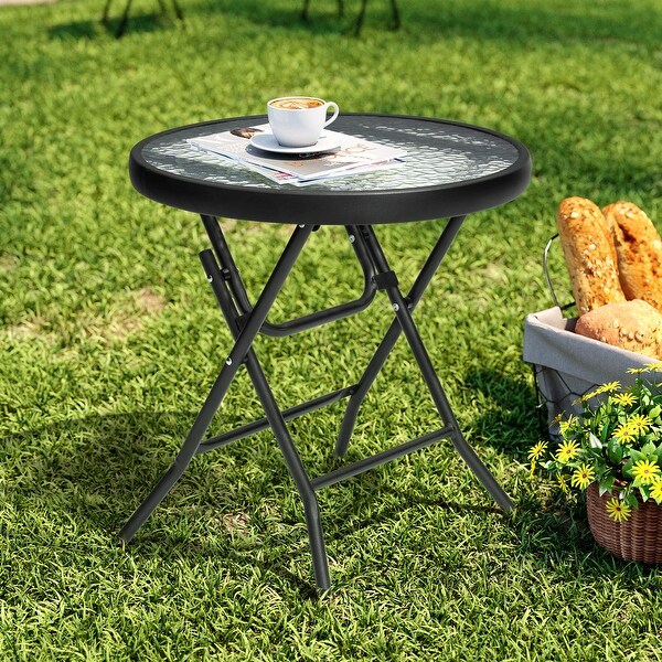 Crestlive Outdoor Side Table Patio Small Folding Table with Tempered Glass Table Top