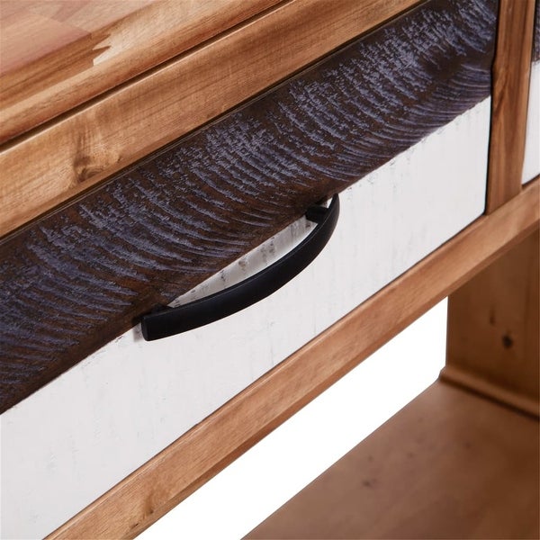 Console Table with Storage Drawer， Solid Acacia Wood Table for Hallway