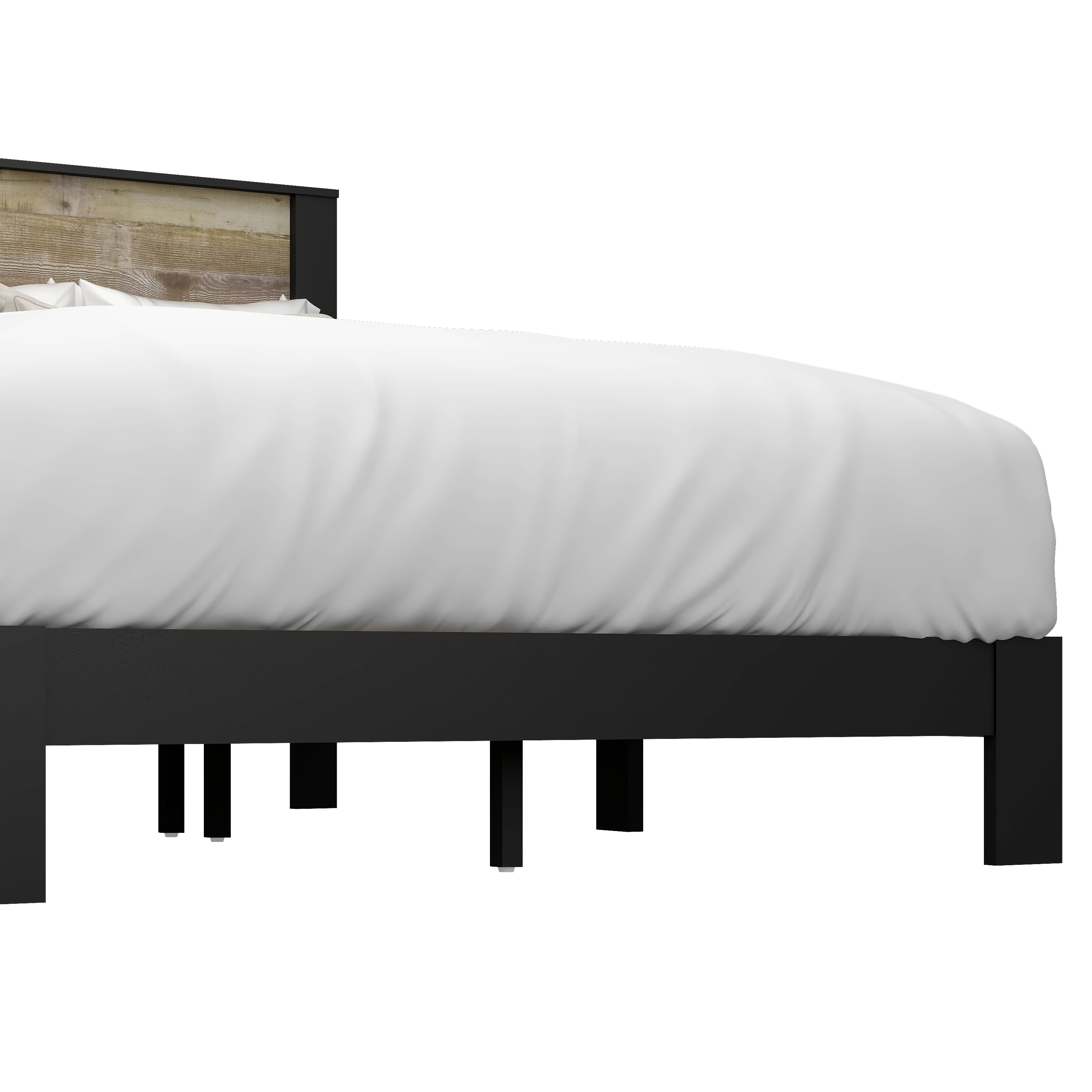 Bezza Panel Queen Platform Bed, Knotty Oak and Black Matte