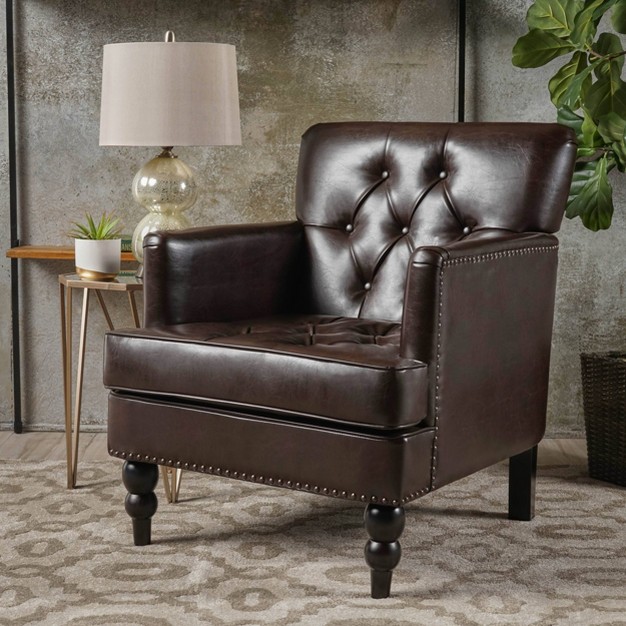 Malone Leather Club Chair Brown Christopher Knight Home