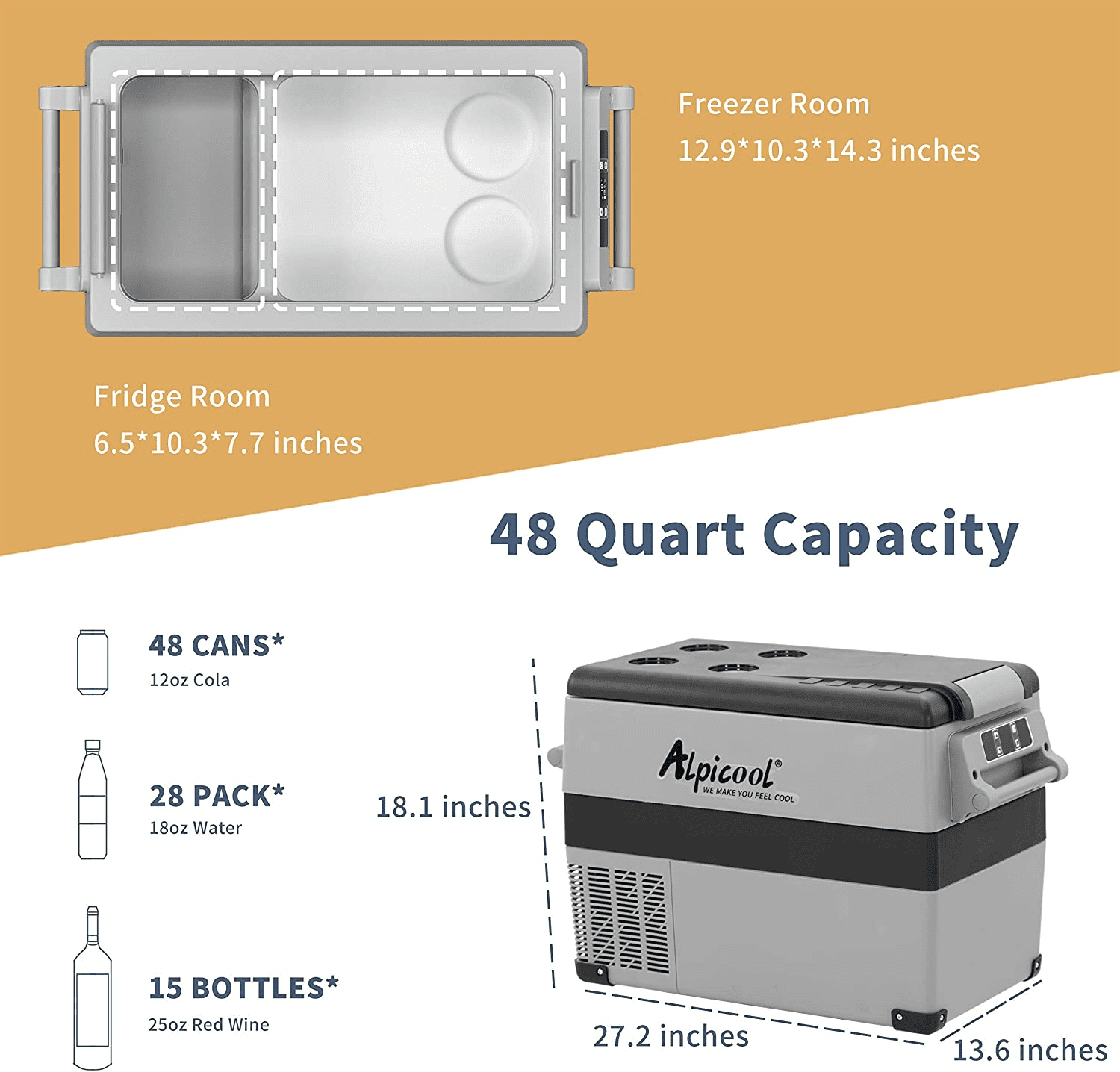 Alpicool CF45 Portable Refrigerator with SC12 Soft Cooler, 12 Volt Car Freezer 48 Quart(45 Liter) Vehicle, Car, Truck, RV, Boat, Mini fridge freezer for Driving, Travel, Fishing, Outdoor -4°F to 68°F