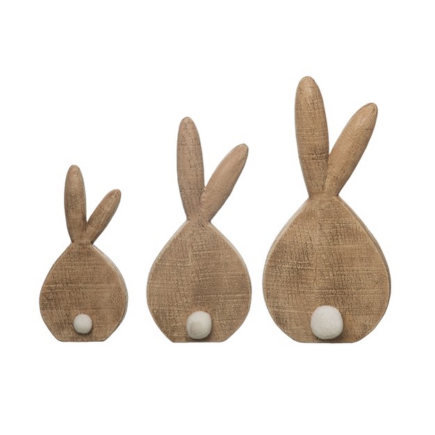 Transpac Resin 12 In Brown Easter Pom pom Tail Bunny Set Of 3