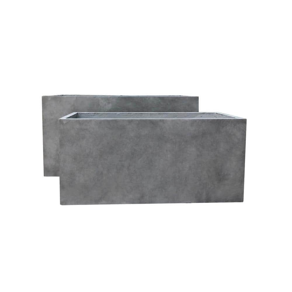 KANTE Set of 2 Lightweight Modern Rectangle Outdoor Planters， 31 in. and 23 in. Long， Natural Concrete RF0104AB-C80021