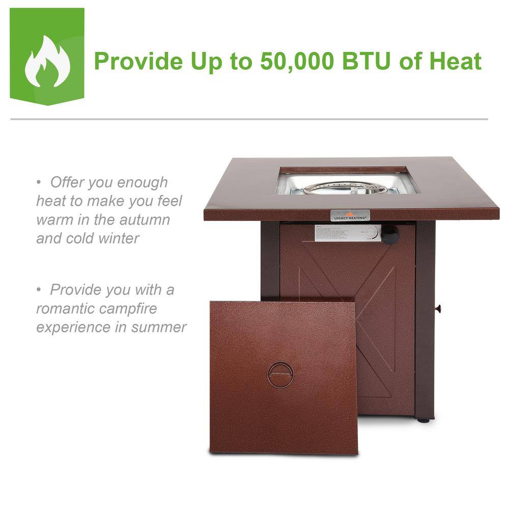 Legacy Heating 28 in. x 24 in. H 50000 BTU Square Steel Propane Brown Fire Pit Table CDF-WMGB29-X-JH-HD