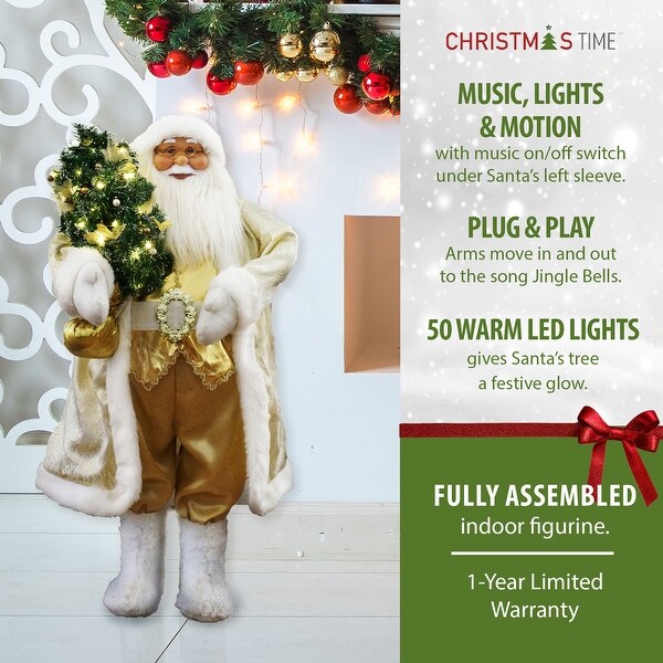 Christmas Time 3Ft. Music，Lights，and Motion Santa Claus with Prelit Christmas Tree，Animated Indoor Holiday Home Decor