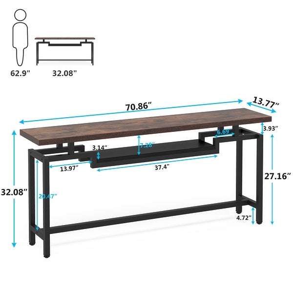 Brown/ Black 70.86 Inches Industrial Extra Long Console Entryway Table， White/ Gold Modern 2-Tier TV Stand