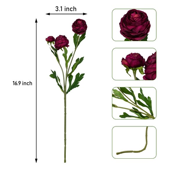 Red Silk Decorative Artificial Persian Buttercup Rose Flowers