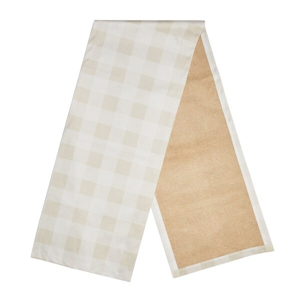 2 Pack Buffalo Plaid Table Runner， White and Beige Check， Reversible Burlap and Cotton (14 x 72 in)