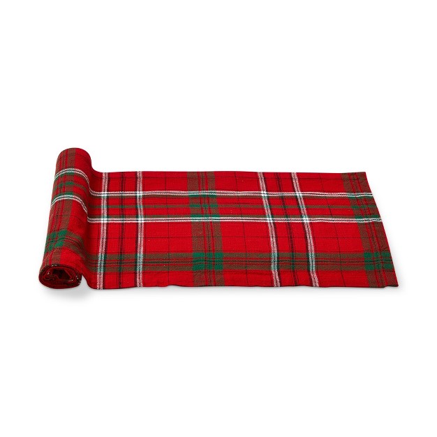 Tag Sleigh Ride Holiday Tartan Plaid Red And Green Cotton Table Runner 72 0 In