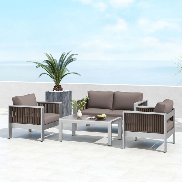 Costway Patio Aluminum Loveseat Sofa Outdoor Furniture Set with Thick