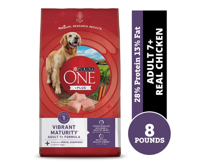 Purina ONE SmartBlend Vibrant Maturity Adult 7+ Formula Dry Dog Food with Real Chicken， 8 lb. Bag