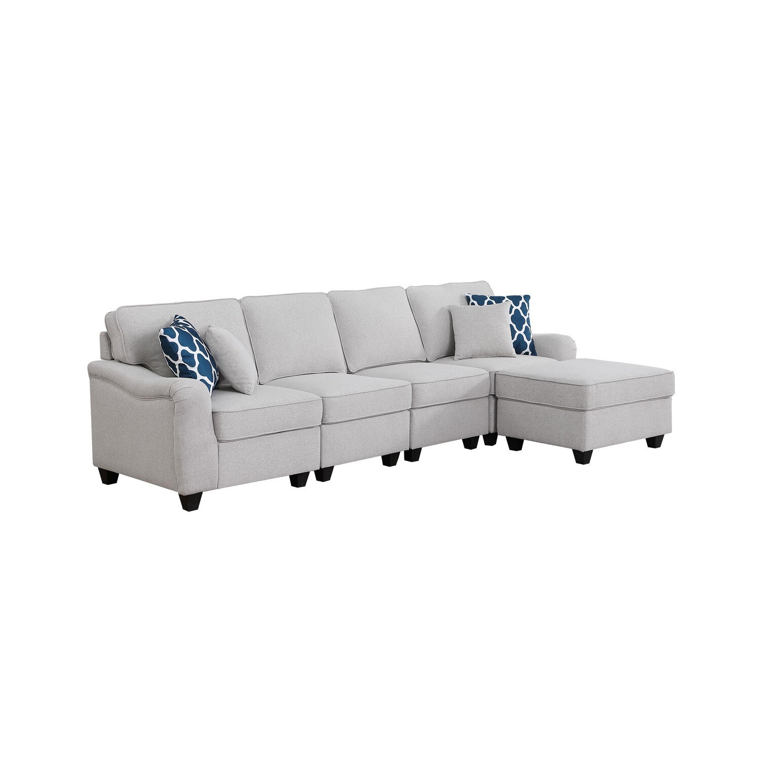 Lilola Home Leo Dark Gray Linen 5 Seater Sofa and Ottoman-Color:Dark Gray