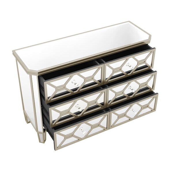 Elegant Mirrored 6-Drawer Dresser with Golden Lines Storage Cabinet - - 37857287