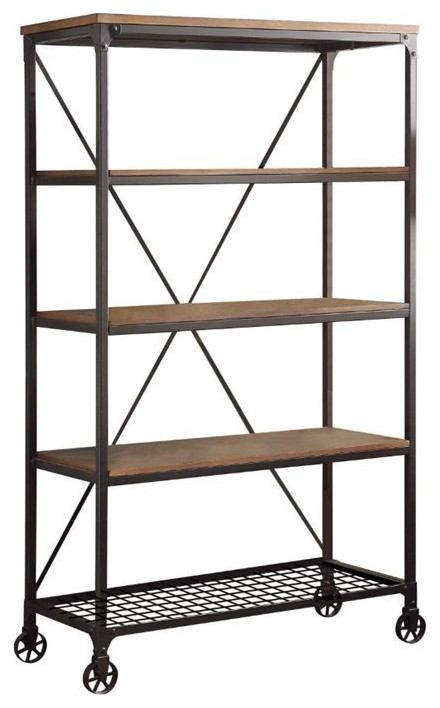 Pemberly Row 40 quot5 Shelf Metal Bookcase in Pine   Industrial   Bookcases   by Homesquare  Houzz