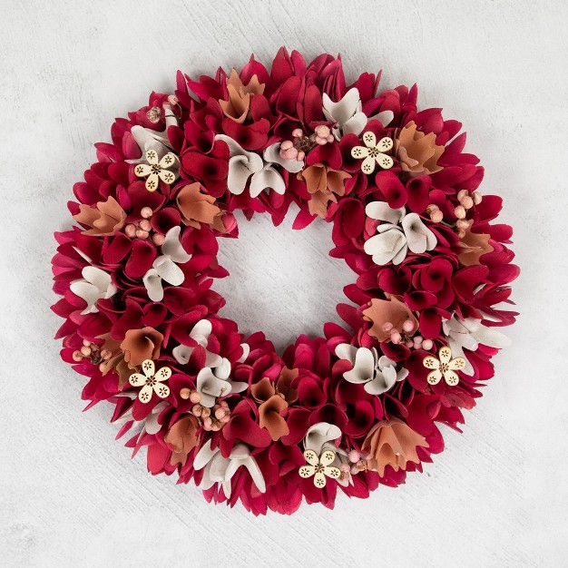 Fuchsia Pink And White Wooden Floral Spring Wreath With Berries