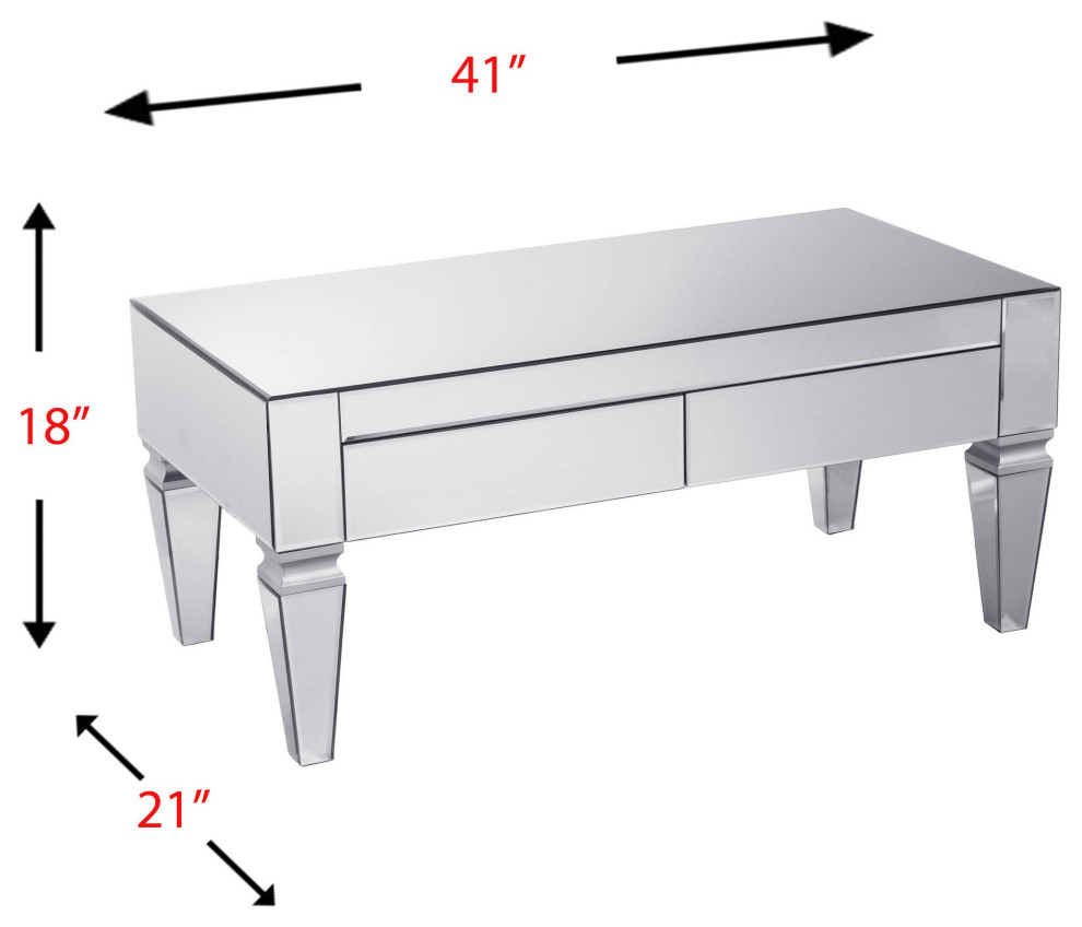 Elegant Coffee Table  Mirrored Design With Tapered Legs and 2 Storage Drawers   Contemporary   Coffee Tables   by Declusia  Houzz