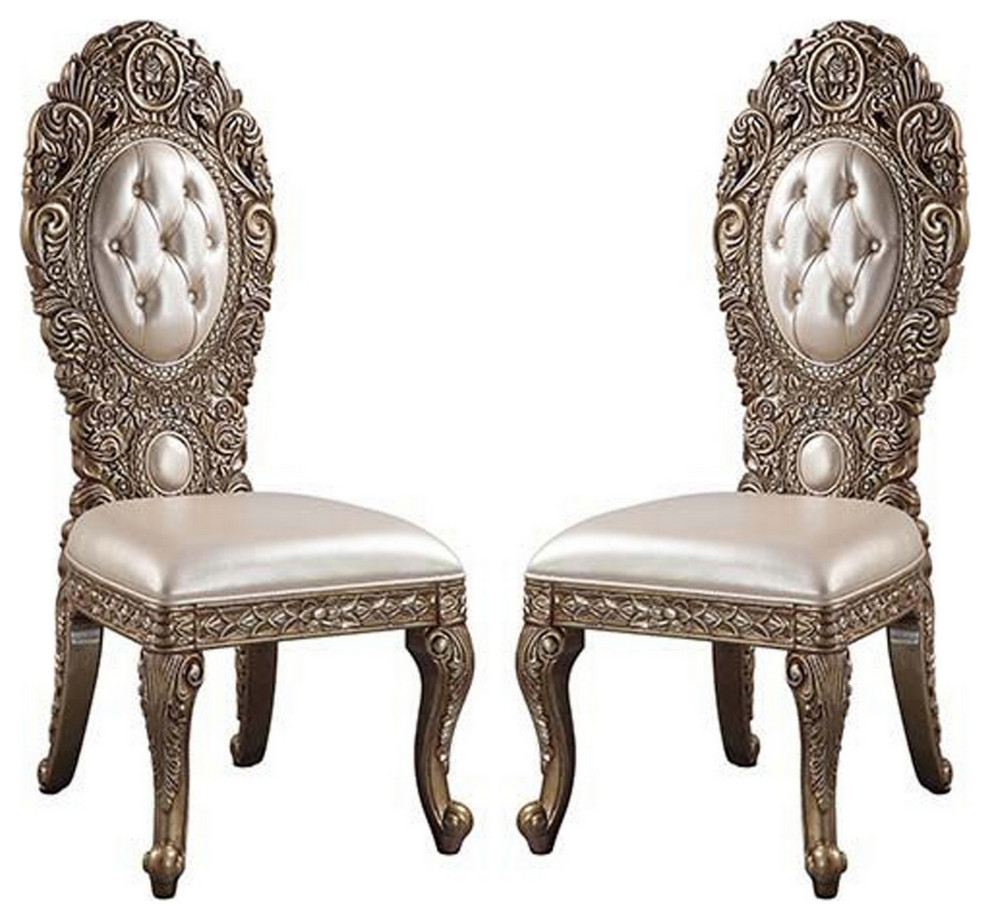 Benzara BM262221 S/2 Side Chair With Intricate Carvings  ampQueen Anne Legs  Brown   Victorian   Dining Chairs   by Uber Bazaar  Houzz