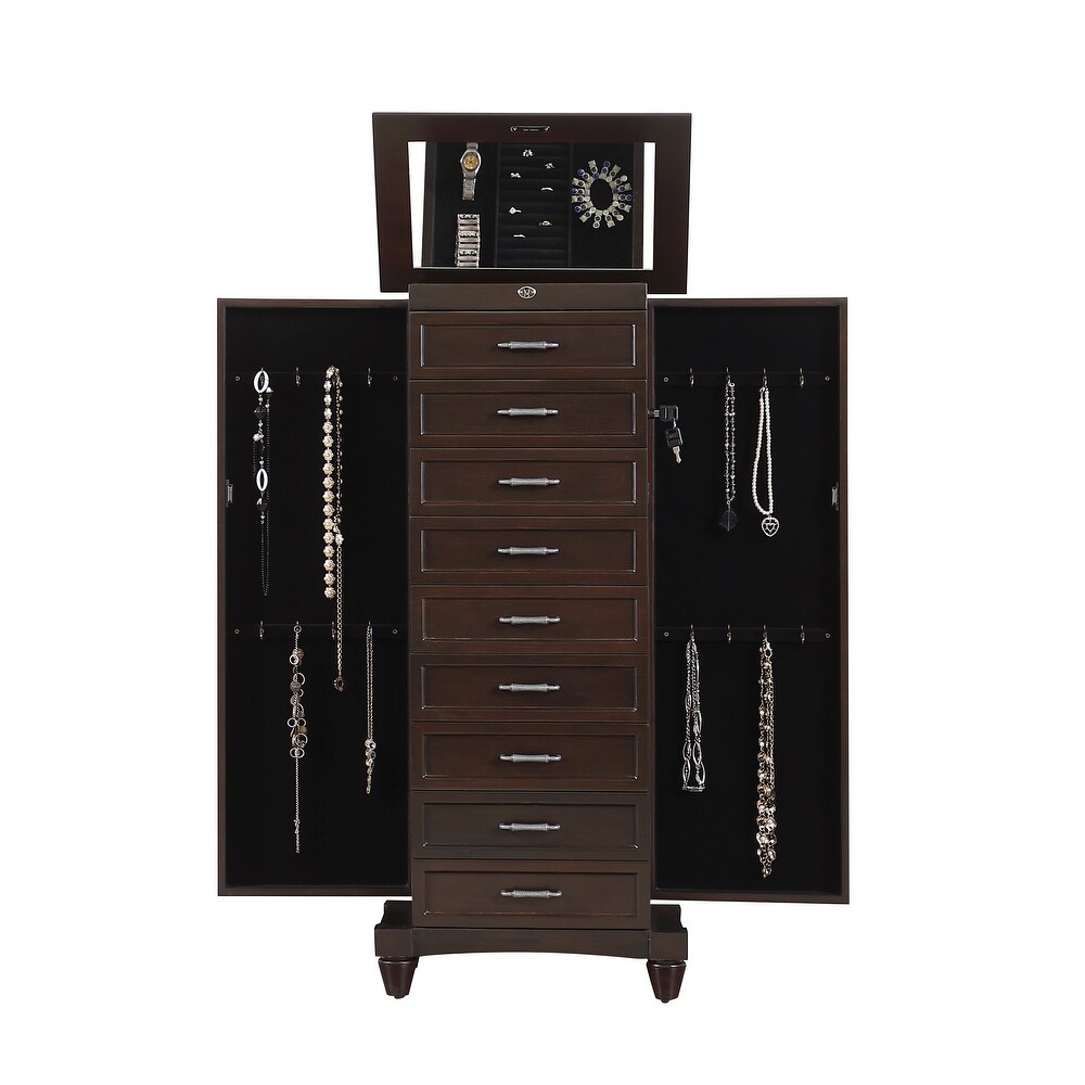 Joseph Espresso Locking Jewelry Armoire with 9 Drawer (42 in. H x 19 in. W x 13 in. D)   19*13*42inch