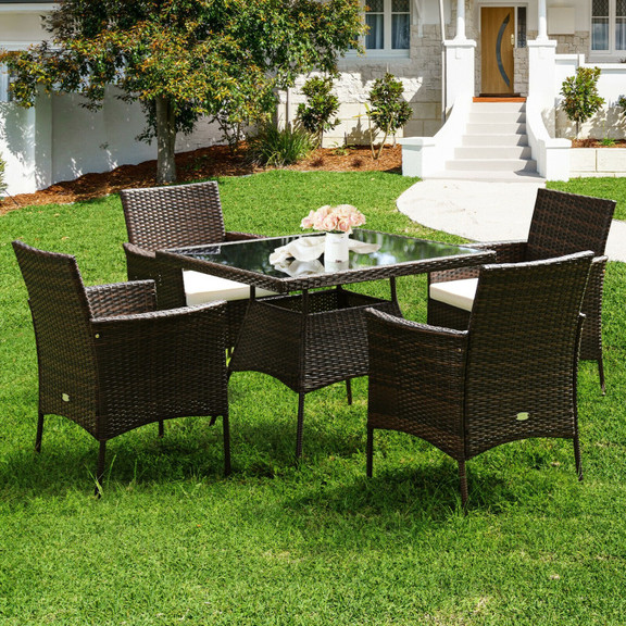 Costway 75483129 5 Pieces Patio Rattan Dining Furn...