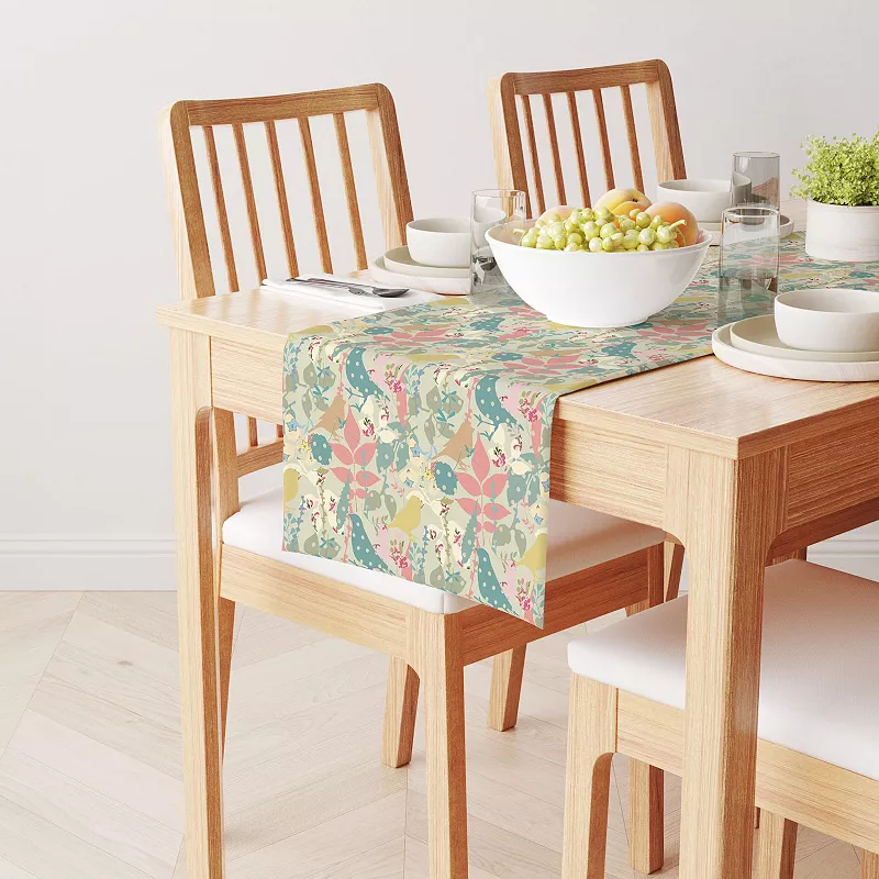 Table Runner， 100% Cotton， 16x108， Decorated Birds and Flowers