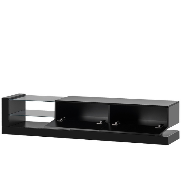 Nestfair Modern Entertainment Center TV Stand with Two Media Storage Cabinets and 16-color RGB LED Color Changing Lights