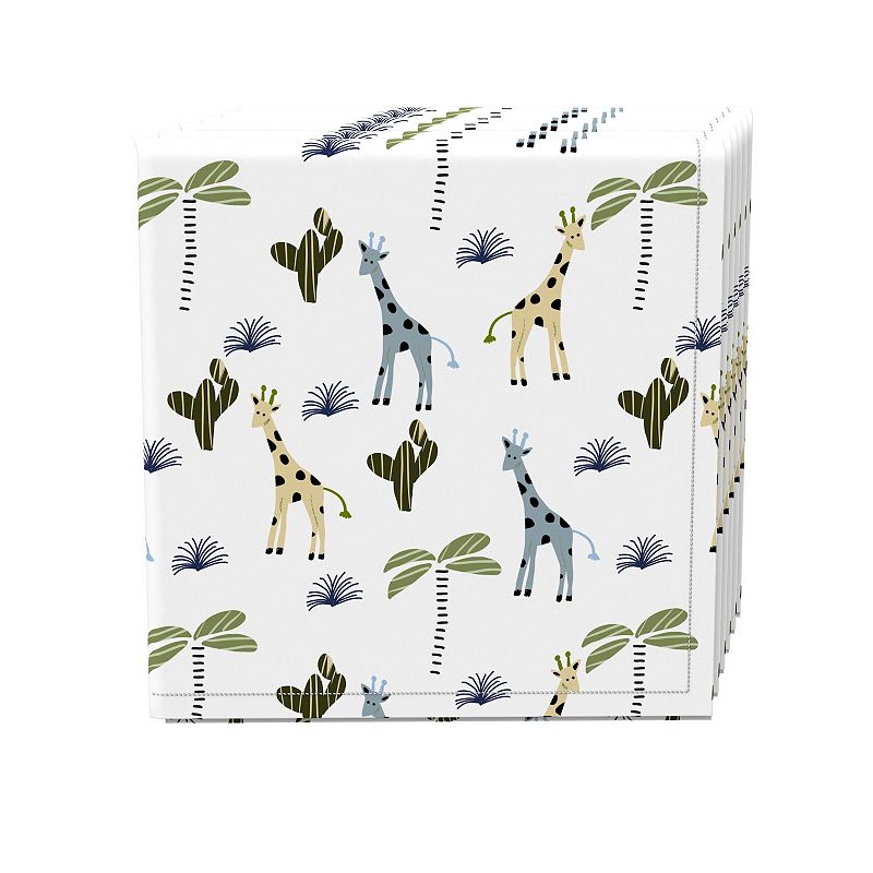 Napkin Set of 4， 100% Cotton， 20x20， Giraffe Wild Life