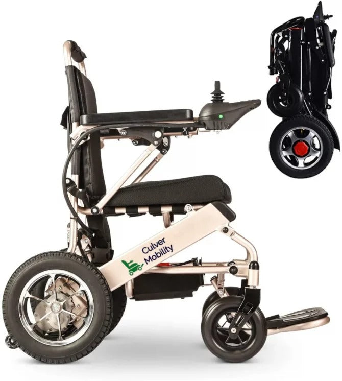 Culver Mobility Electric Power Wheelchair Scooter Fold Lightweight Folding Safe Electric Wheelchair Motorized FDA Approved Aviation Travel (Free Wheelchair RAMP Gift) (Silver-17.5 inc)