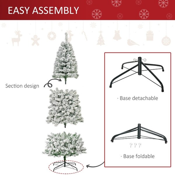 HOMCOM 6FT/7FT/9FT Slim Flocked Christmas Tree with Lights，Skinny Christmas Tree with Stand