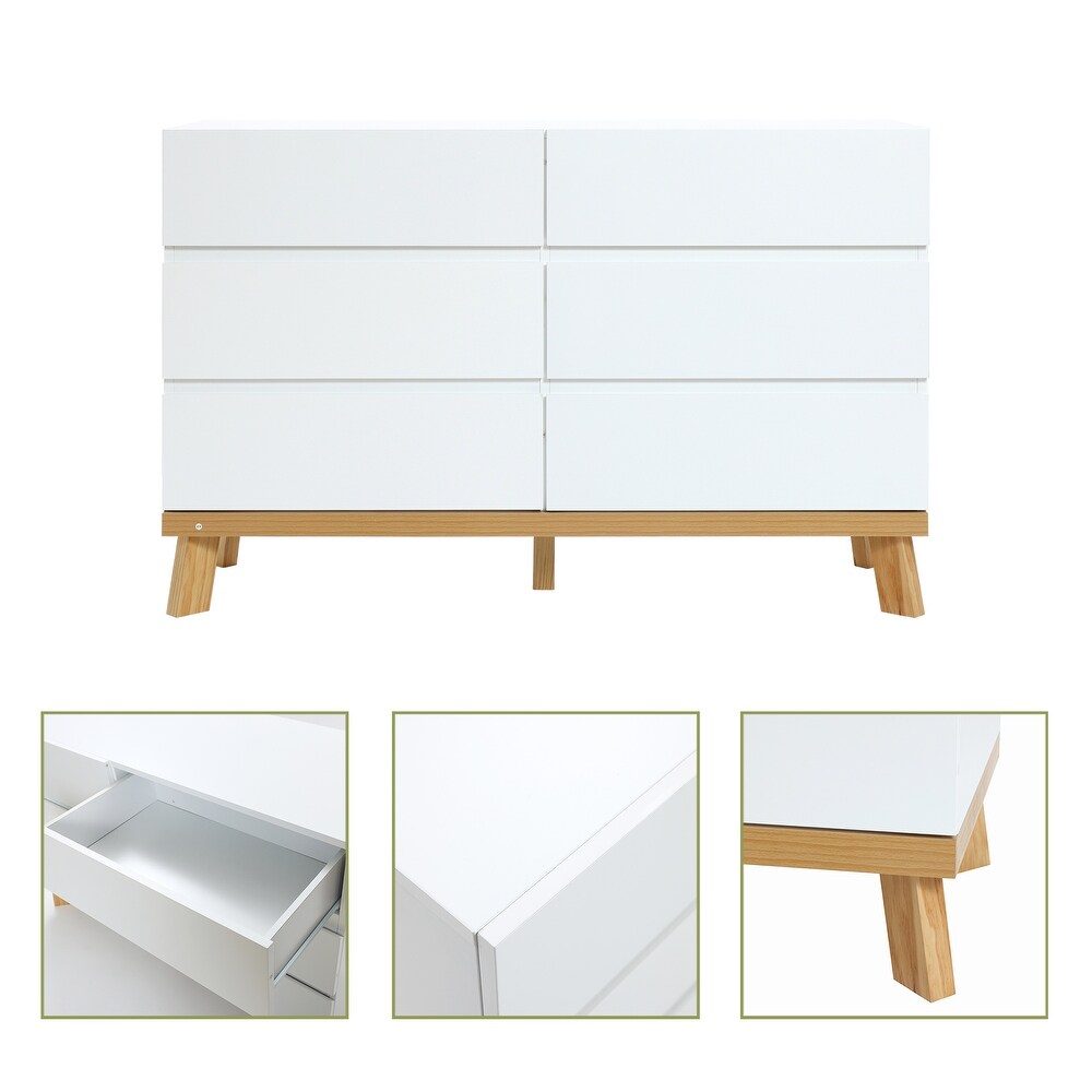 Modern White Wood 6 Drawer Dresser