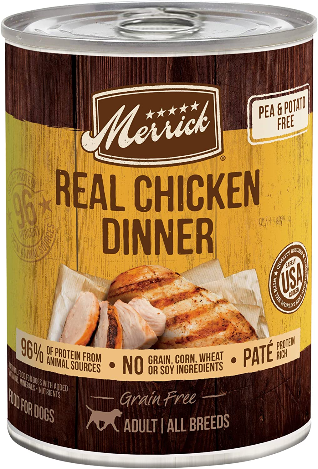 Merrick Grain Free Canned Wet Dog Food Real Meat Recipe， Real Chicken (Case of 12)