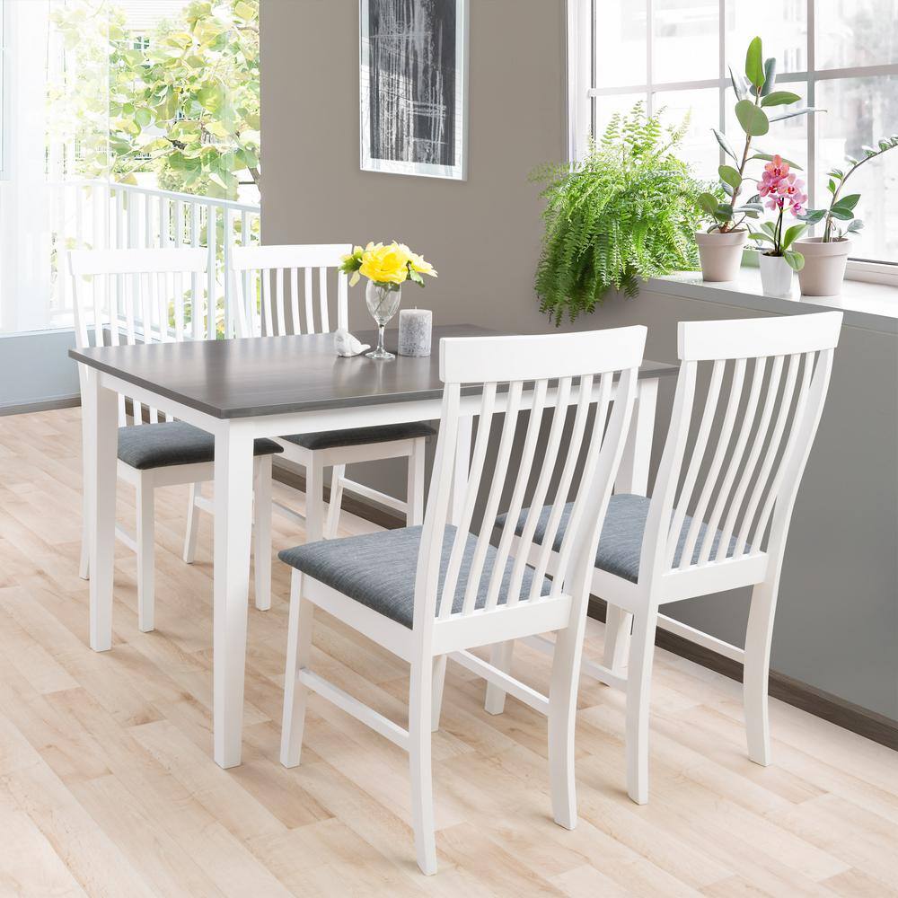 CORLIVING Michigan White and Grey 5-Piece Dining Set DSW-100-Z1