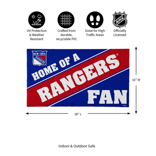 Evergreen New York Rangers Team Turf Mat 28 X 16 Inches Indoor Outdoor Doormat