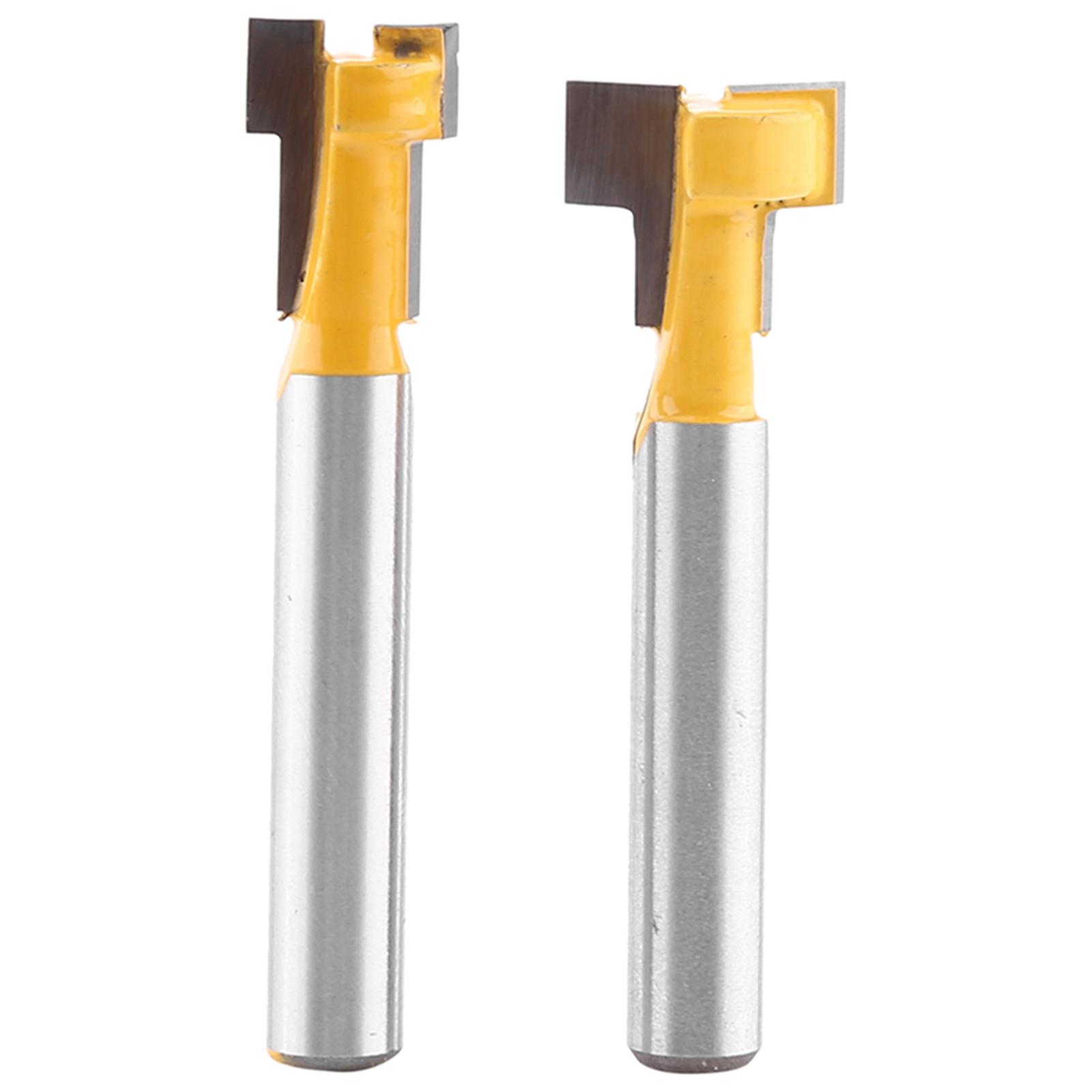 2pcs Yellow T Slot Cutter Router Bit For 3/8'' andamp; 1/2'' Cutting Edge 1/4'' Shank