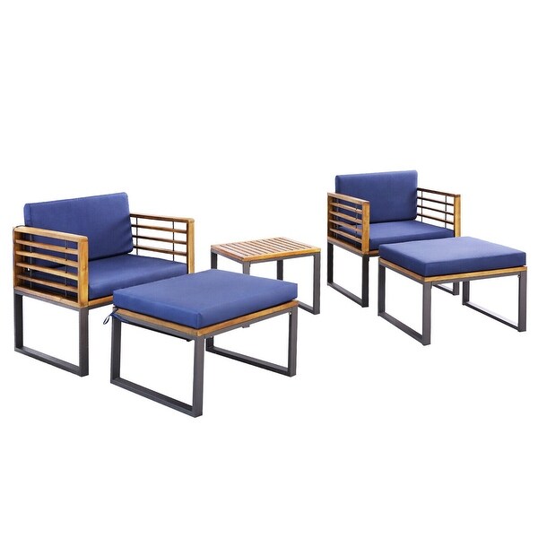 Gymax 5PCS Patio Acacia Wood Chair and Ottoman Set Outdoor Furniture Set